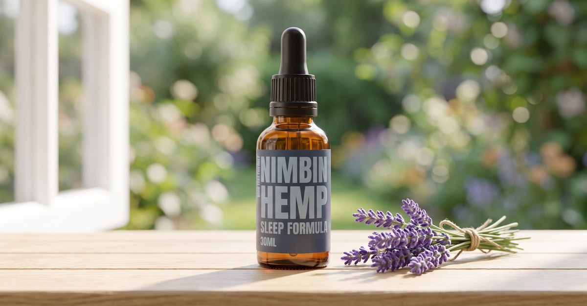 Nimbin Hemp Sleep Formula bottle with fresh lavender